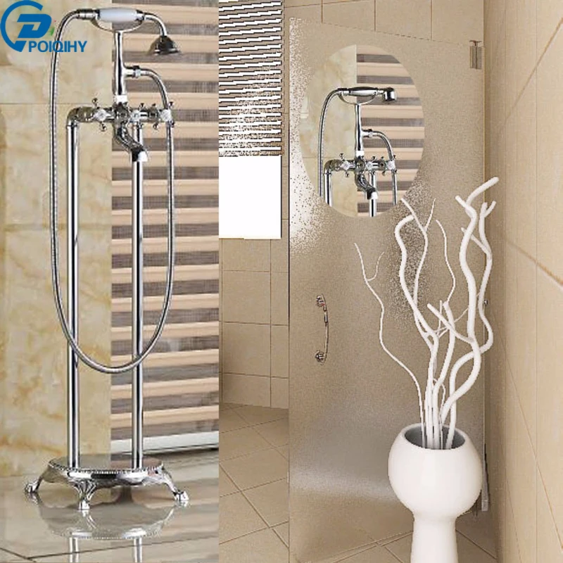 

POIQIHY Free Standing Chrome Finished Two Styles Clawfoot Bathroom Tub Faucet with Hand Shower Sprayer