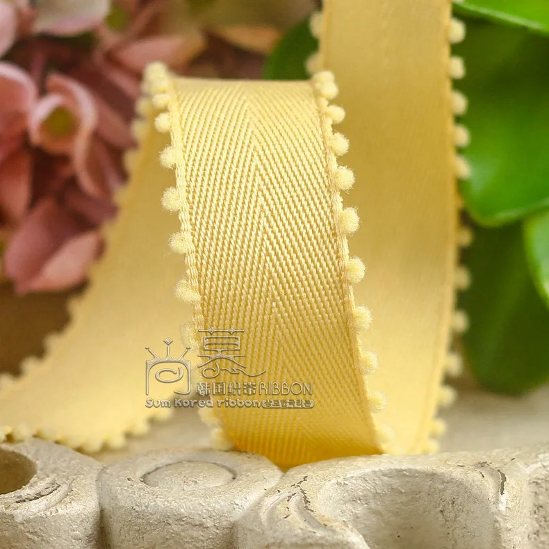 50/100yards 10/16/25/38mm velvet picot edge polyester cotton chevron korean ribbon for hair bow diy accessories bouquet packing - Цвет: yellow