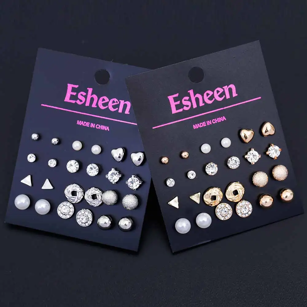 

IPARAM Fashion Jewelery Explosion Set Crystal Earrings 12 Pairs / Square Zircon Earrings Peach Heart Earrings Set