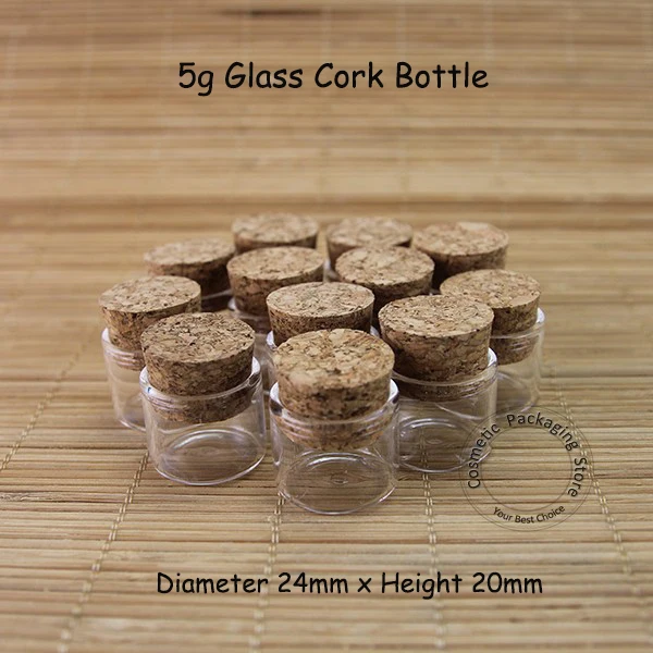 

50pcs/Lot Promotion 5g Glass Cork Bottle Mini 5ml Empty Vail Cosmetic Container Refillable Jar Stopper Sample Small Packaging