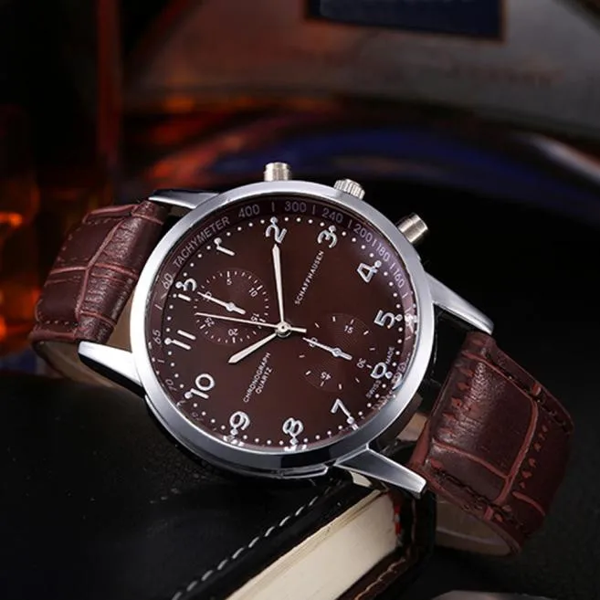 Men' Watches New Unisex Leather Stainless Steel Dial Quartz Wrist Watch