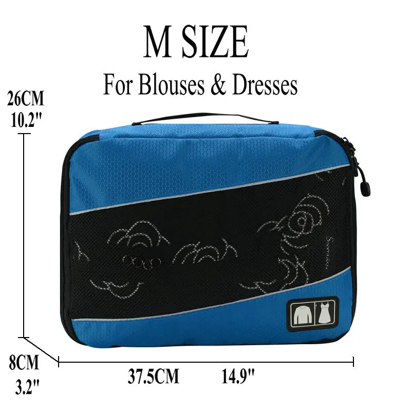 Foxmertor, упаковочные кубики, модная дорожная сумка для путешествий, сетчатая упаковка, органайзер, дышащий нейлон, для мужчин и женщин, для путешествий, чемодан, органайзер, набор - Цвет: Blue M