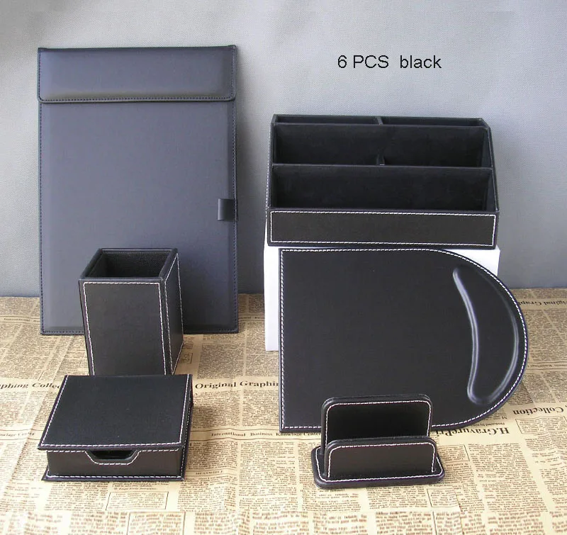 black 6PCS set K260 Искусственная кожа multifonctional Настольный органайзер ручка карандаш держатель канцелярский Органайзер держатель Чехол офисные принадлежности настольные аксессуары - Цвет: black 6PCS set K260