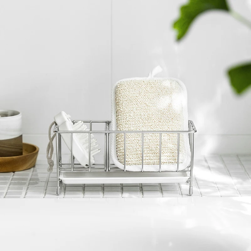 Stainless steel sponge storage rack double drainer shelves steel ball dishcloth scouring pad holder bathroom kitchen organizer Stainless steel sponge storage rack double drainer shelves steel ball dishcloth scouring pad holder bathroom kitchen organizer