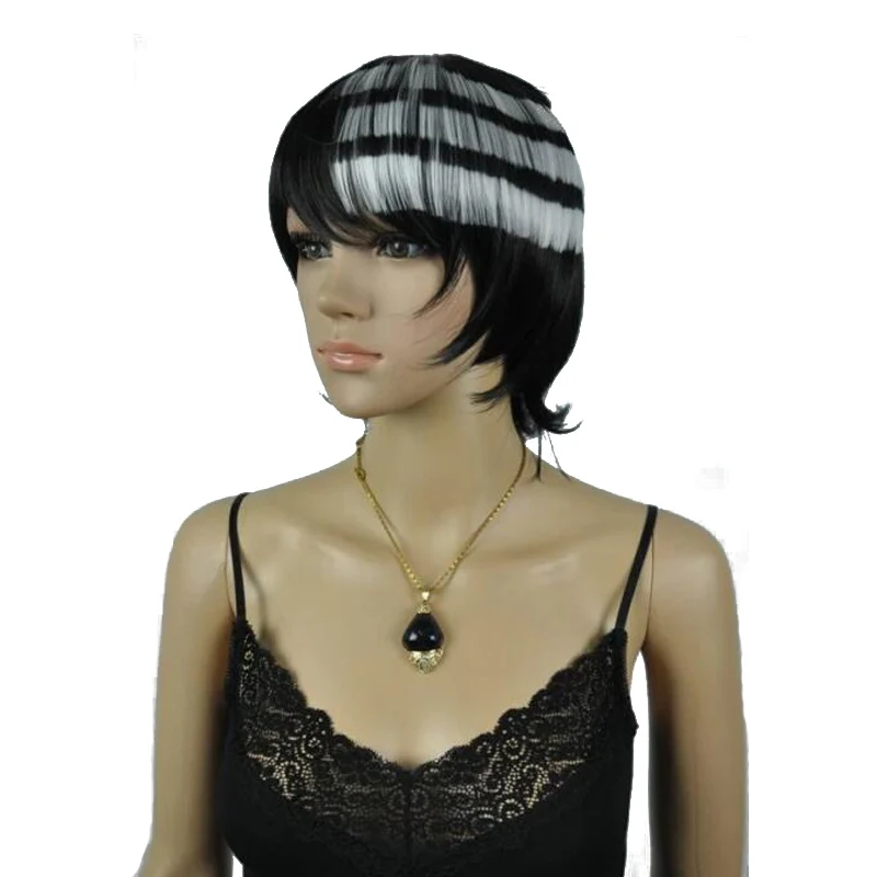 Strongbeauty женские парики Косплей Короткие порывистый слоев черный и белый смешанный цвет волос термостойкие волокна полный синтетический