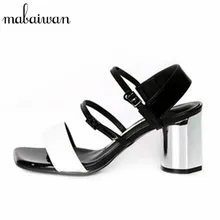 Mode Mischfarbe Frauen Gladiator Sandalen Karree High Heels Schatz-isolationsschlauch-bügel-kleid Schuhe Frau Frauen Pumpen Alias Mujer