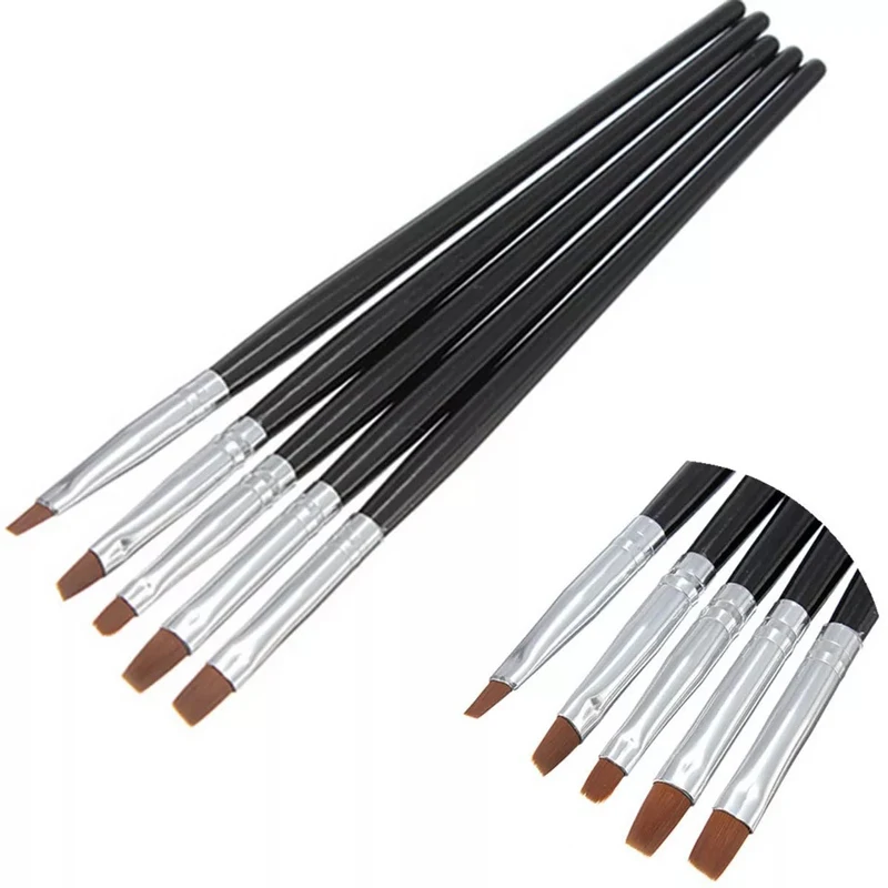 5Pcs Nail Art Brushes Gel Polish Flat Top Nail Brushes Acrylic UV Gel ...