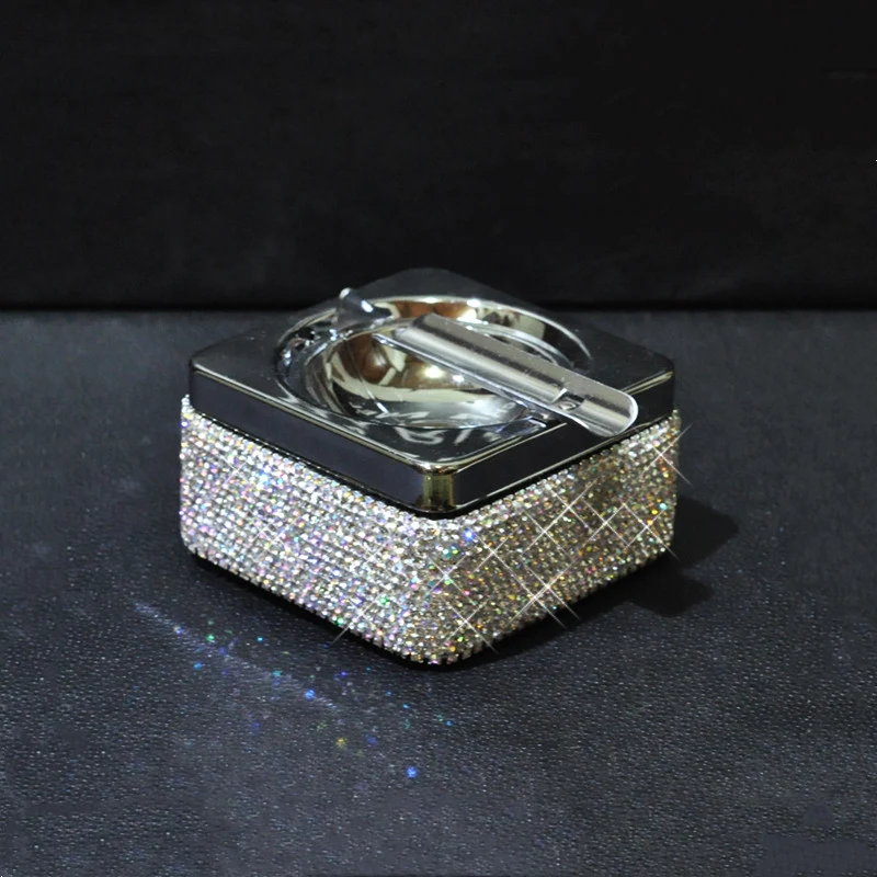 

Colour Glitter Small Exquisite Ashtray Crystal Diamond Metal Car Cigarette Home Office Smoking Tray Ashtray For Birthday Present
