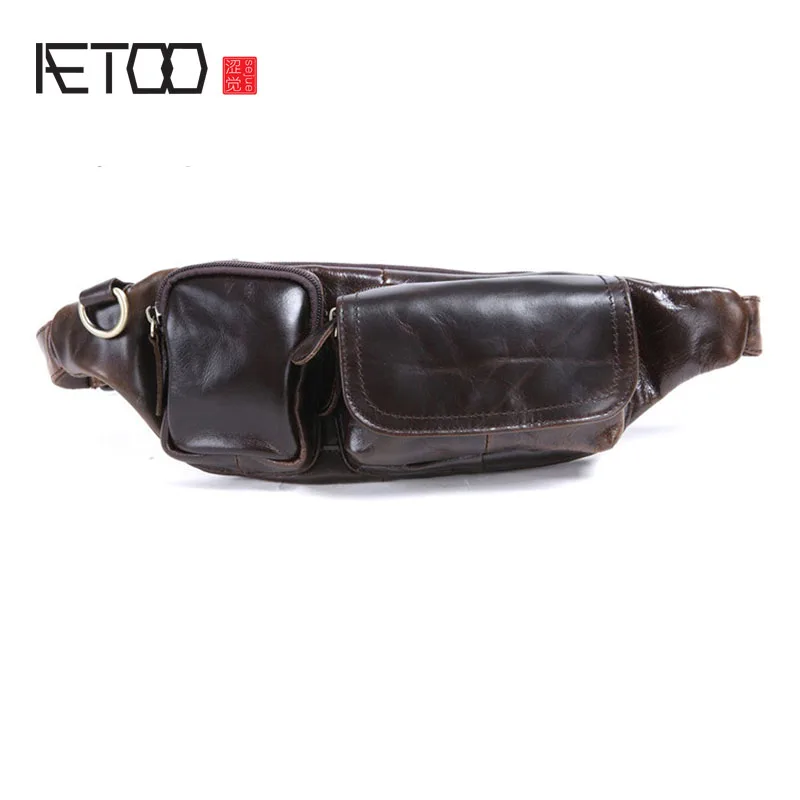 

AETOO Men's first layer leather pocket retro leisure large capacity