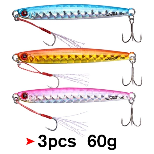 Tsurinoya 3 шт./лот Металическая дергающаяся Рыбная приманка, 20 г/30 г/45 г/60 г крючковый лов, ведущая рыбу качающийся, искусственный жесткие приманки для тележка для ловли рыбы - Цвет: 60g 3pcs