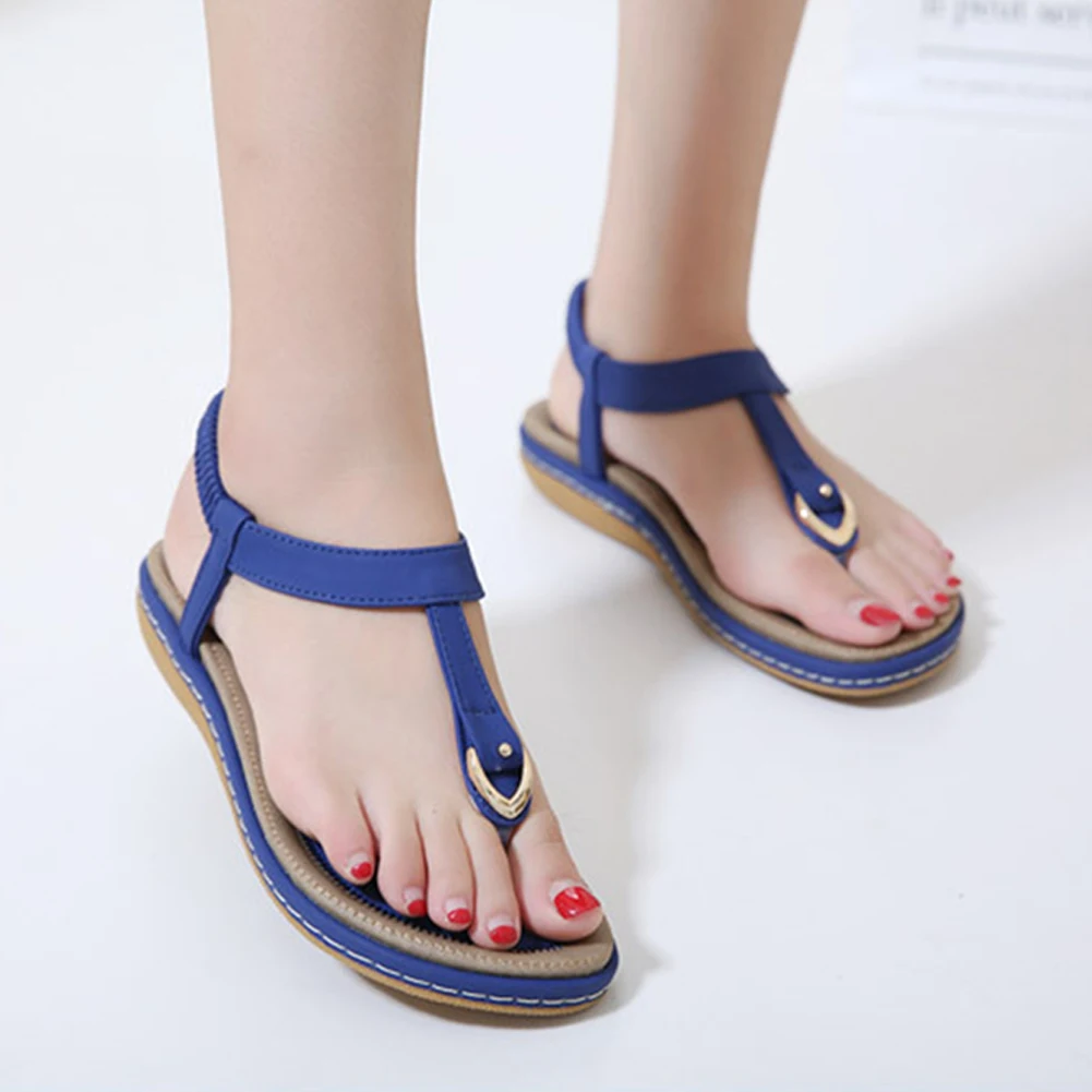 Comfortable Women Antiskid Bohemian Open Toe Thong Flat Sandals Solid Beach Summer Shoes