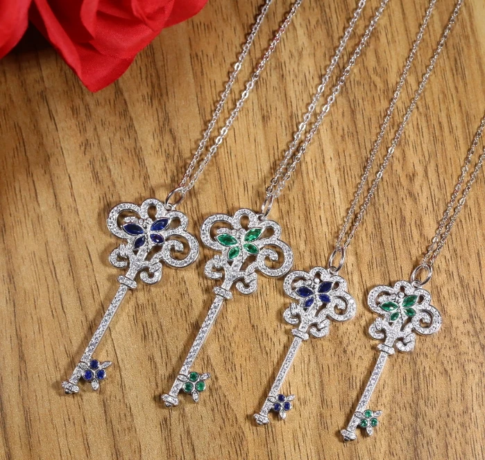 

New Arrivals 925 Silver Necklace Woman AAAA Quality Zircon Key Pendant Necklace Fashion Charm Silver Necklace