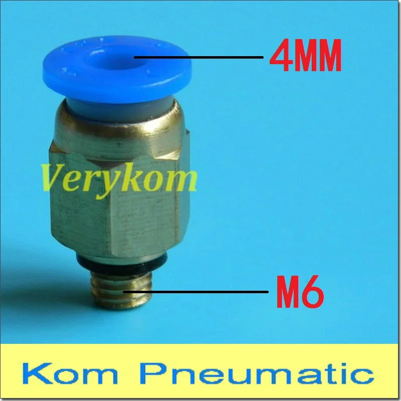 100X Free Shipping PC 04 M6 4 M6 Male Straight Pneumatic 4mm Tube Push