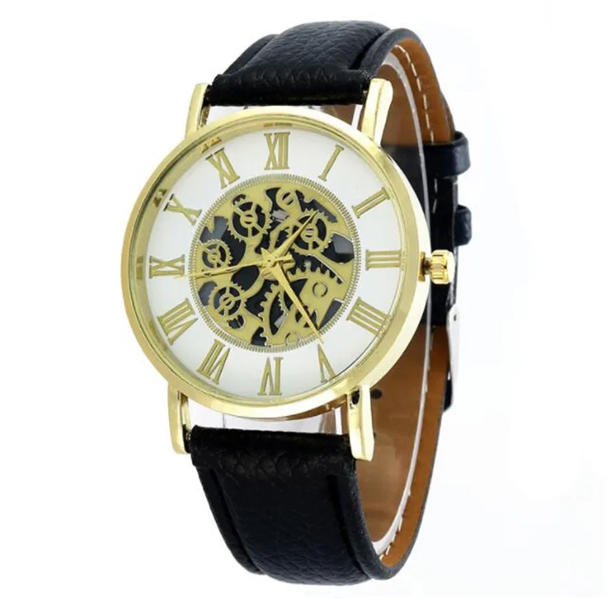 

Hollow Design Ladies Watches Simulation Mechanical Leather Female Quartz Watch B016