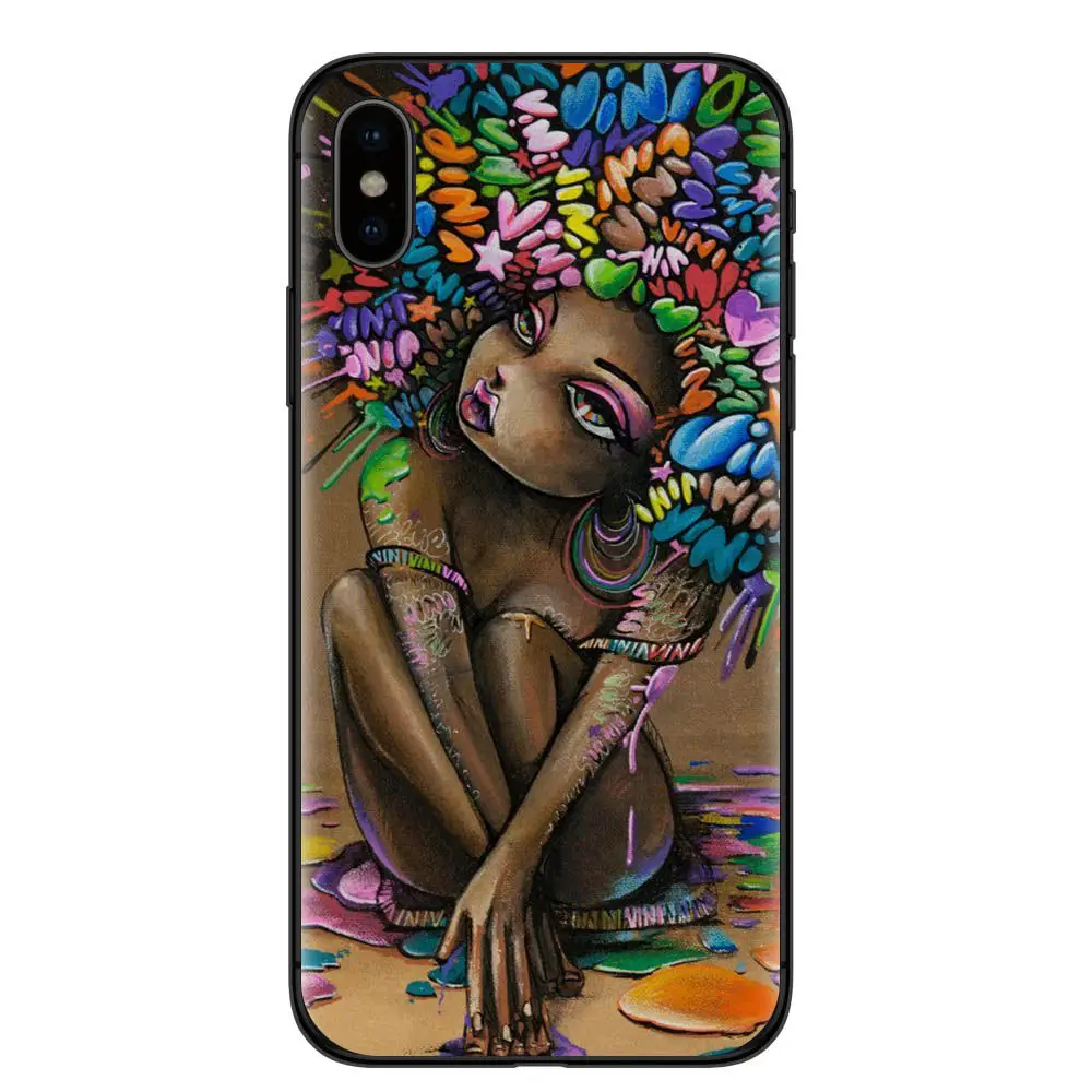 Colorful Afro Girls Phone Case Soft Silicone Black TPU Cover For Apple iPhone X 8 8Plus 7 7Plus 6 6S Plus 5 5S SE Coque Capa