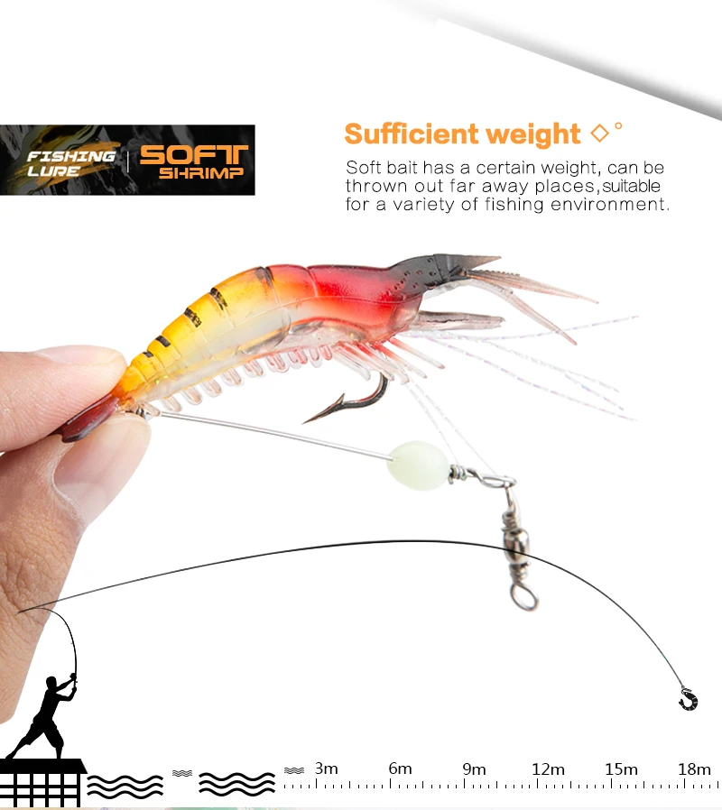 Shrimp Soft Lure 9cm6g Fishing Artificial Bait With Glow Hook Swivels Anzois Para Pesca Sabiki Rigs Fishing Lure (8)