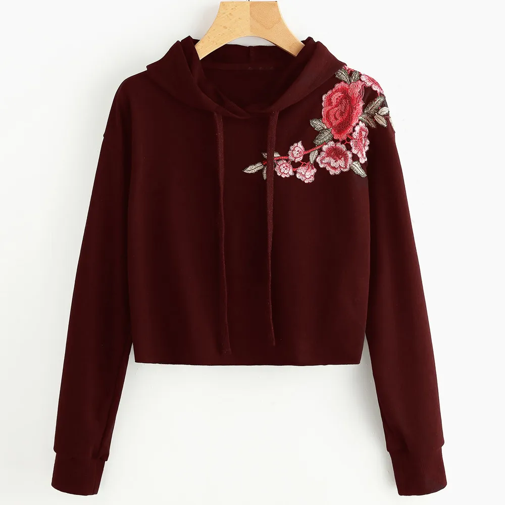 

Letter Casual Coat Hat 2018 Winter Hoodie Sweatshirt Jumper Flower Crop Top Embroidery Pullover Tops Drop Shipping 1J20*