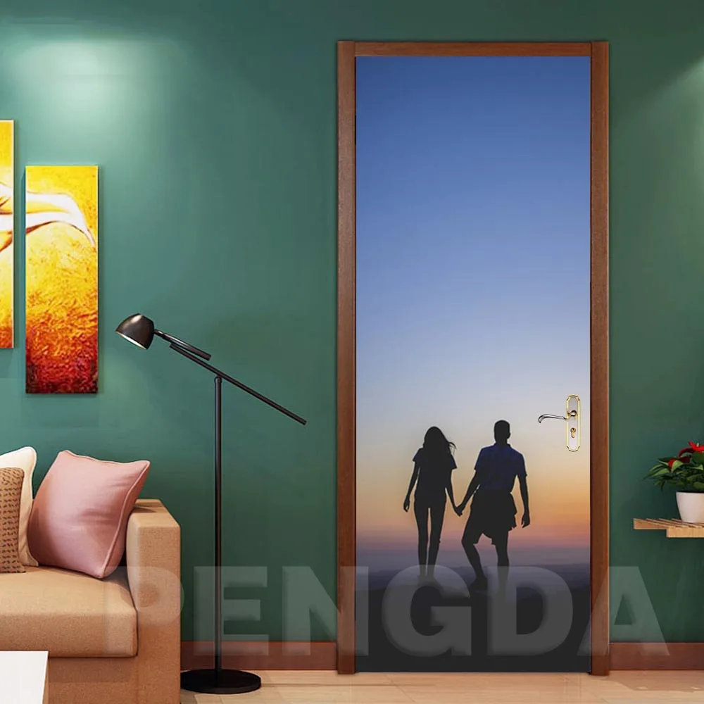 Печать самоклеящаяся картина креативный декор двери установка солнечные наклейки с пейзажем Водонепроницаемый 3D Фреска ремонт наклейки гостиная - Цвет: Door LXR3085-01