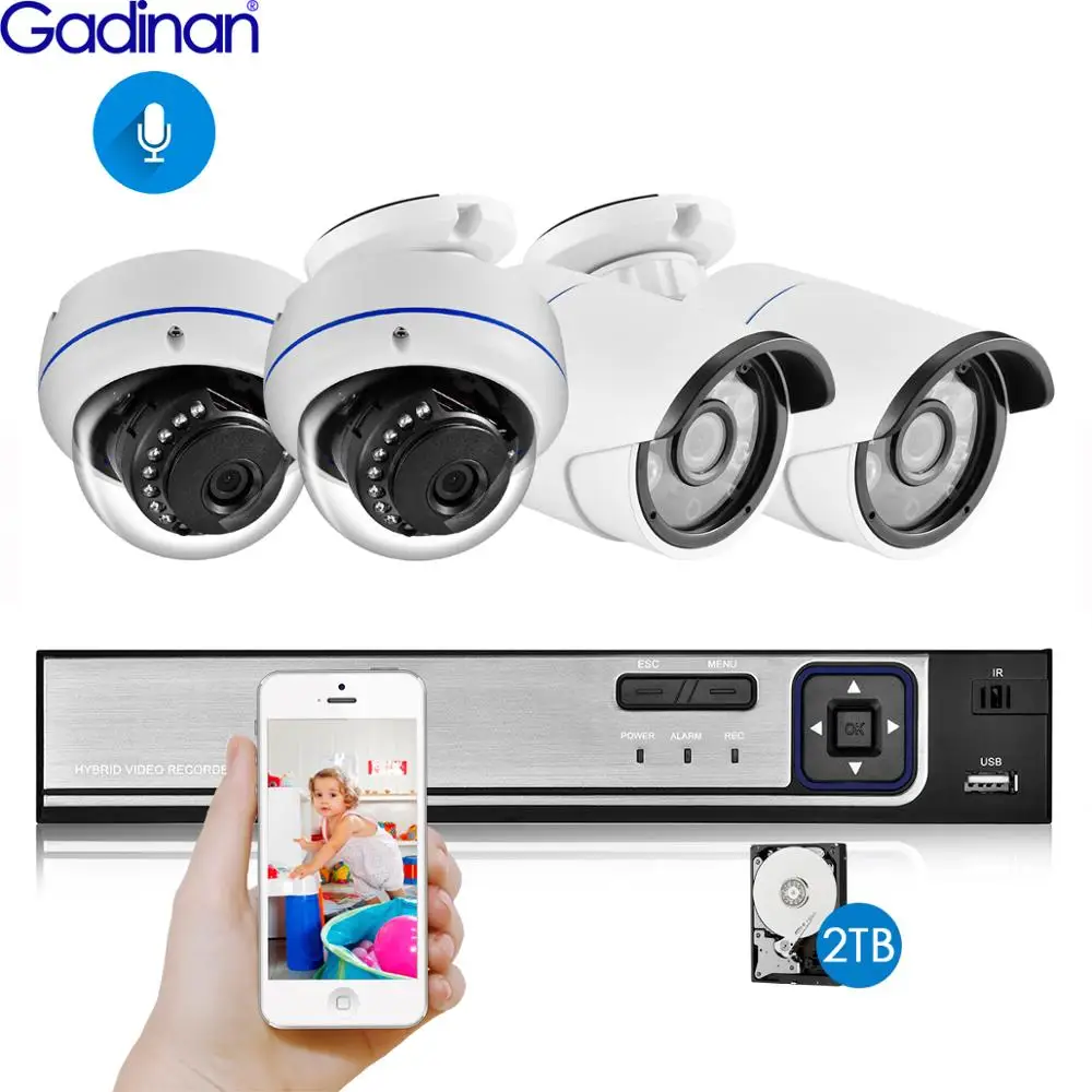 Gadinan 4CH 5MP POE NVR комплект камеры безопасности Система 5.0MP ИК Крытый Открытый CCTV купольная POE ip-камера P2P комплект видеонаблюдения