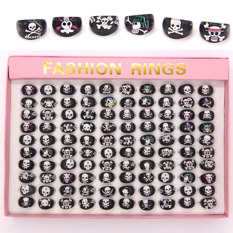 

Wholesale Lots 20pcs Black Resin Lucite Skull Pattern Kid Children Rings Jewelry Cheap Rings Jewelry Free