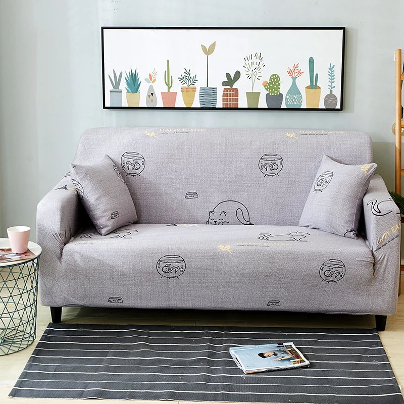 

Cartoon Cat Pattern Spandex Stretch 1Pcs Sofa Cover Slipcovers Elastic All-Inclusive Sectional Couch Case Cover For Living Room