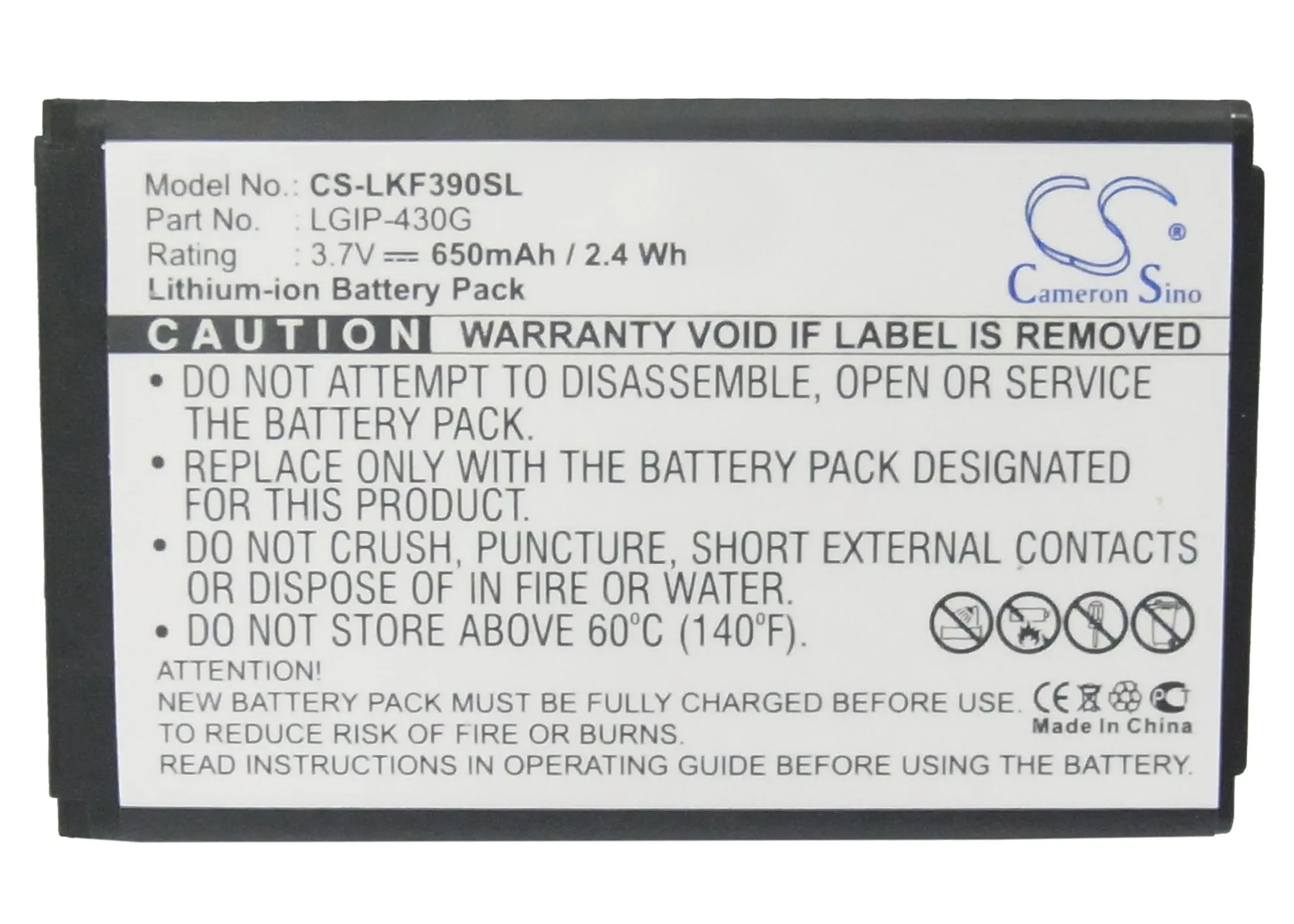 Аккумулятор Cameron Sino для LG KF390 KF757 650 мА · ч с аккумулятором зарядным устройством