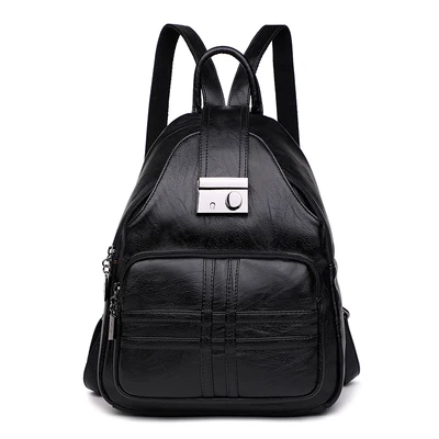 

High Quality Leather Backpack Woman New Arrival Fashion Lock Backbag Female Backpack School Bag Mochila Feminina Sac A Dos Femme