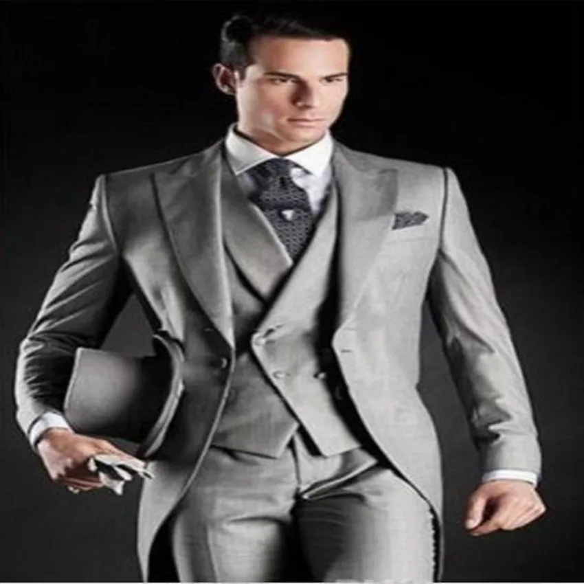 

Grey Long latest coat pant designs blazer masculino slim fit mens suits wedding groom Tailcoat costume homme Groomsman Tuxedos