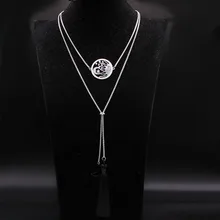 2020 Fashion Wicca Sun Moon Crystal Stainless Steel Necklaces Women Tassel Silver Color Long Necklace Jewelry bisuteria N19043
