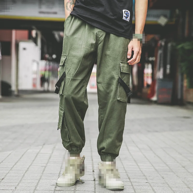 Модные мужские боковые карманы Jogger Sweat брюки ленты пэчворк Длинные шаровары Хип-хоп брюки