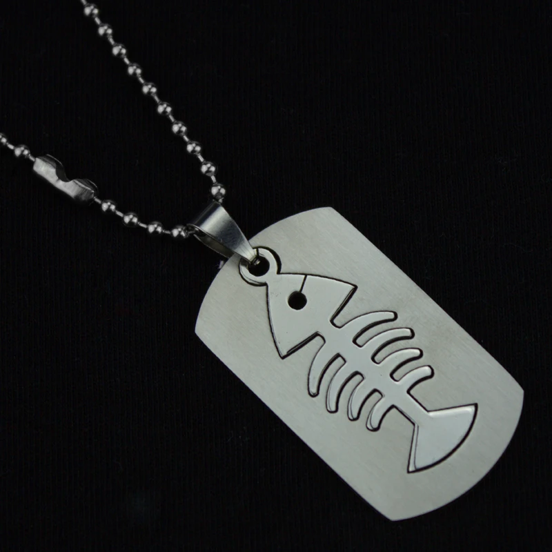 

1pcs Mixed Stainless Steel Fish bones Pendant Necklace Titanium Steel Taxidermy Free Bead Chain