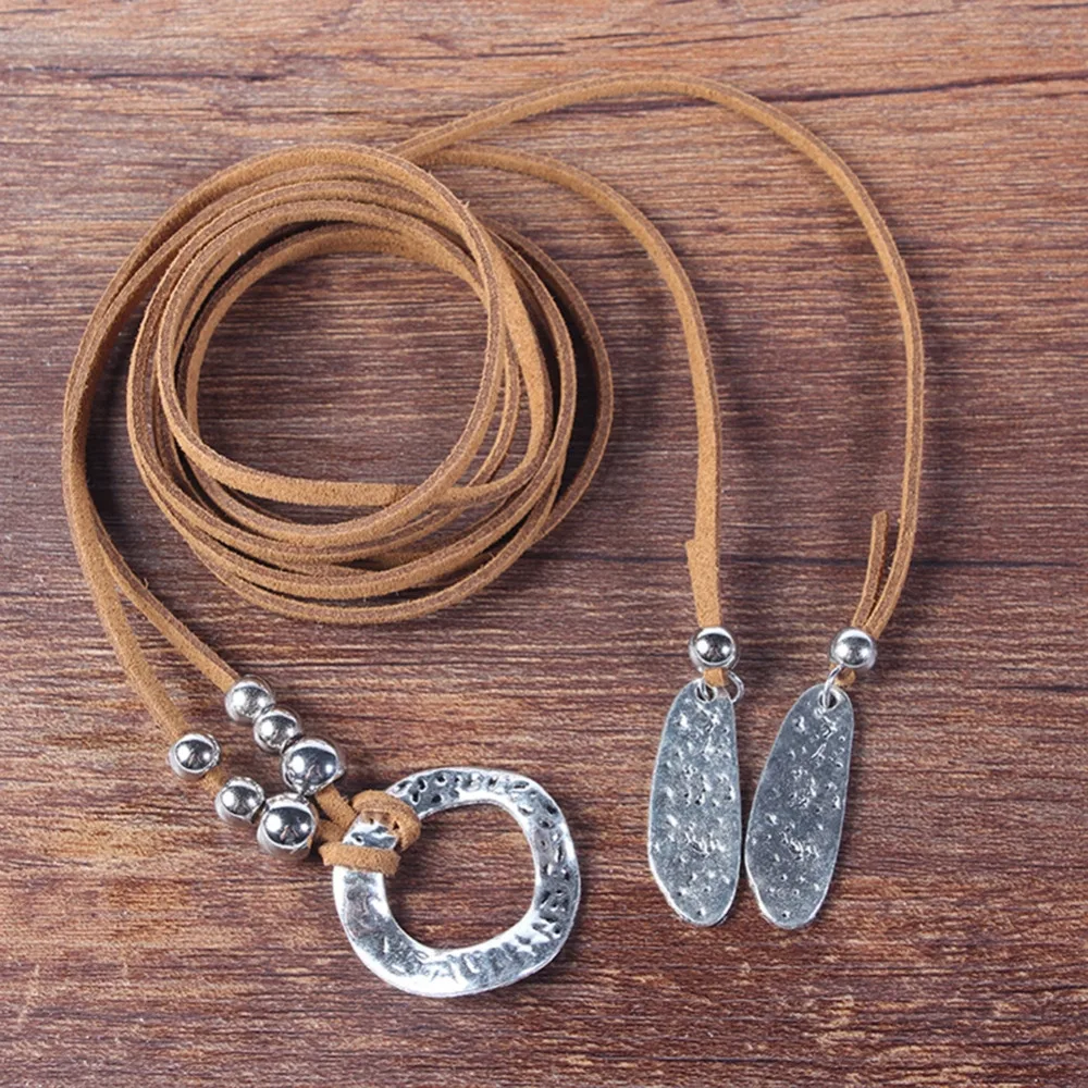 Women's Necklace brown leather siber Jewelry Accessories Ladies leather necklace Women's ethnic necklace - Image 4