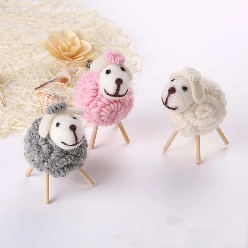 

Creative Wool Felt Sheep Figurines Cute Animal Doll Miniature Craft Kid's Girlfriend Gift Pastoral Style Home Decoration 1PC