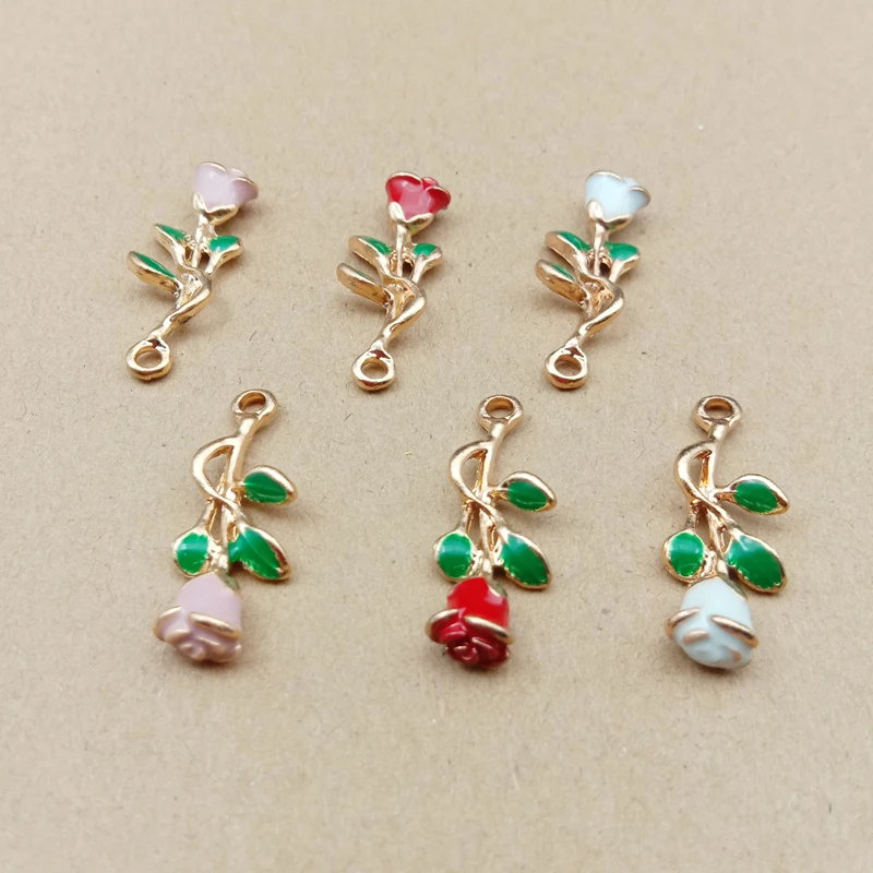 

10pcs 10x28mm rose flower charm enamel charms for jewelry making and crafting charm fashion pendant