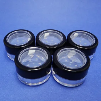 

5pcs Empty 5g Black Rim Acrylic Window Mini Loose Powder Jars with Pull Tab Seal Sticker Sifter