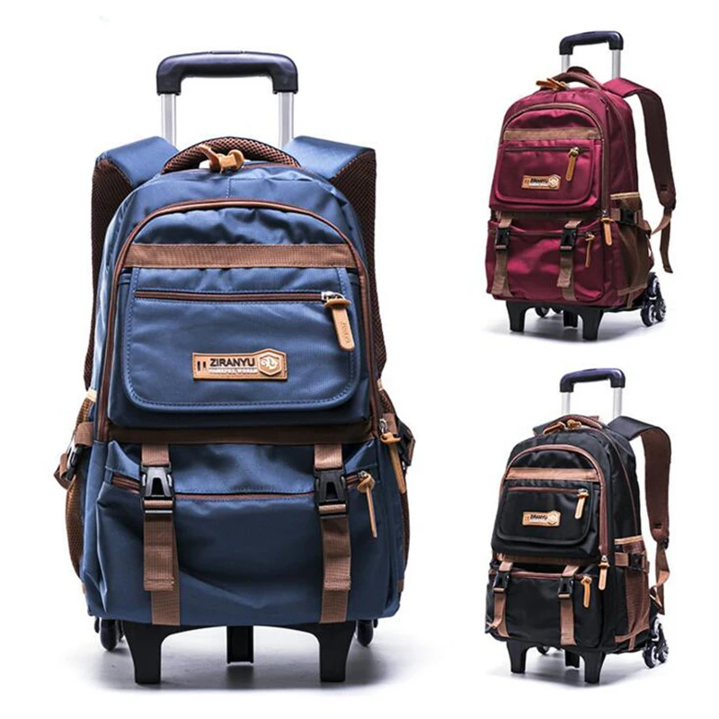 

Removable School Backpack Trolley Wheels Bag Luggage Book Bags Waterproof Wheeled Children School Bag Fashion Teenage Boys