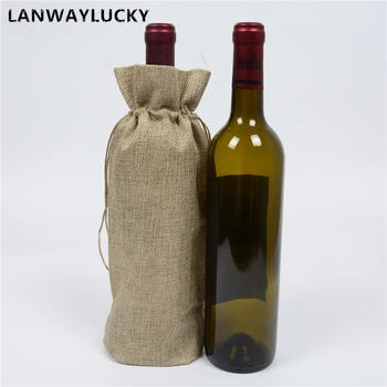 

Customized 5.52"x11.81" Natural Jute Hessian Wine Bottle Bags Covers Burlap Drawstring Linen Pouch Christmas Party Favors Sack
