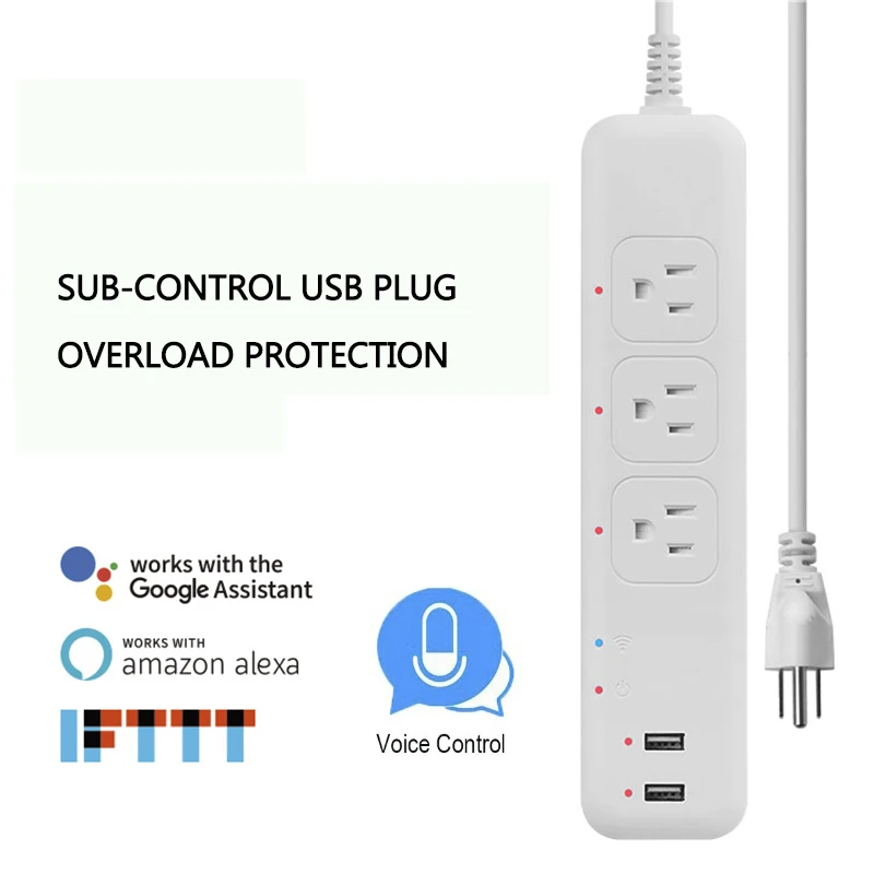 Wifi Smart power Strip Защита от перенапряжения розетка с 2 usb-портами 3AC штекер голосового управления Поддержка Amazon alexa, Goole Assistant, IFTTT