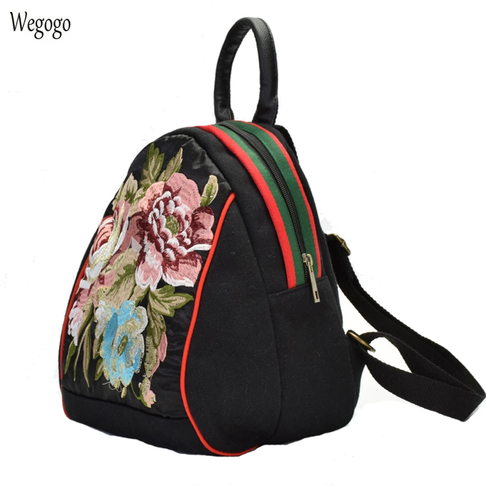 New National Women Backpack Floral Embroidered Canvas Shoulder Bag Girls Cute Mini Travel Beach ...