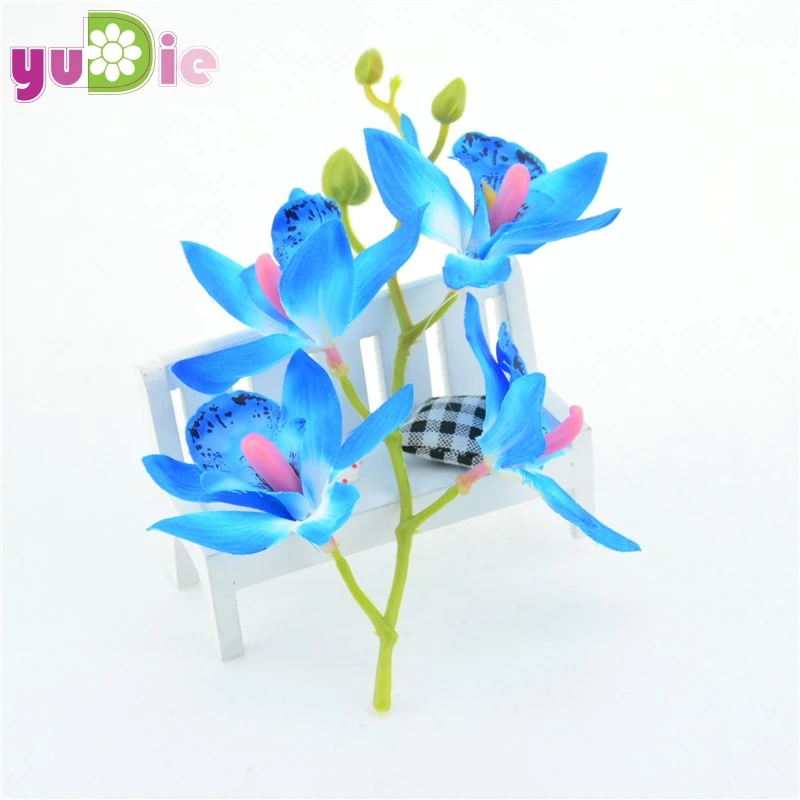1 комплект шелковые искусственные орхидеи Свадебные украшения дома DIY ВЕНОК Скрапбукинг Ремесло поддельные цветы цимбидий искусственные растения - Цвет: Синий