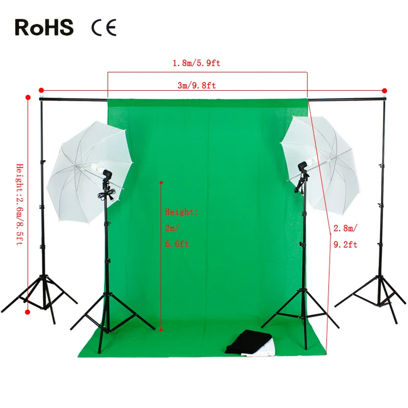 

New Studio Lighting Kit Set +2.6m*3m Background Support Stand+1.8m*2.8m cotton backdrops+2*45w 5500K Daylight Light Bulb