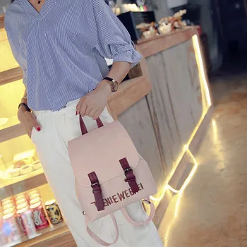 

Backpack Women's Simple Solid Colors College Wind Backpack Bags Teenage School Bags Girl Double-shoulder PU leather Tote New