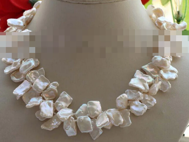 

xiuli 002809 Double Natural 19mm White Reborn Keshi Petal Pearl Necklace 14KGP