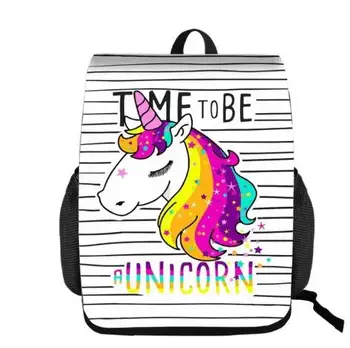 

Cartoon Unicorn Printed School Backpack For Teenager Drawstring Deisgn Female Travel Rucksack Canvas Backpack Lady