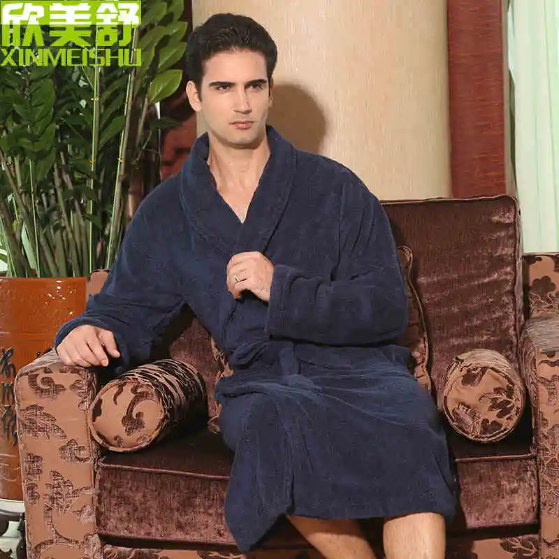 Большой размер, мужской халат из хлопка, утолщенный купальный халат, зимняя одежда для сна