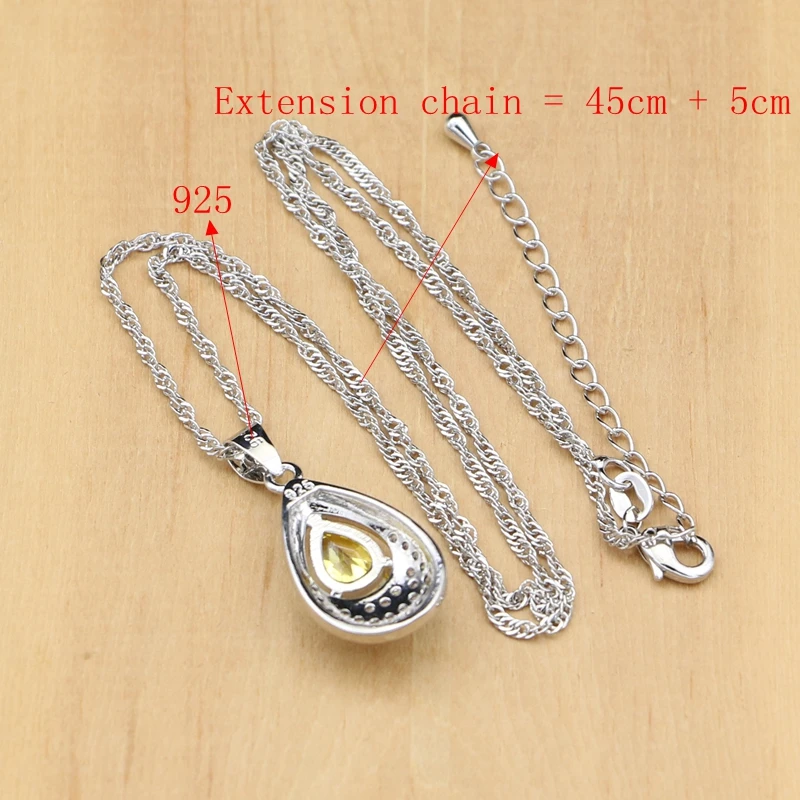 Silver 925 Costume Jewelry Sets Natural Light Yellow Zircon For Women Bride EarringsPendantRingNecklace Set Dropshipping (5)