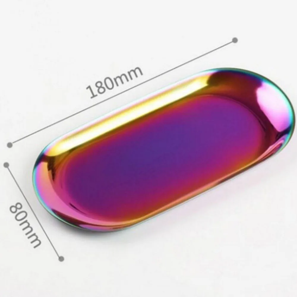 Multicolor 18cm Цветной металлический поднос для хранения Золотой овальный точечный фруктовый тарелка для конфет мелкие предметы ювелирный дисплей лоток зеркало домашнее свадебное украшение - Цвет: Multicolor 18cm