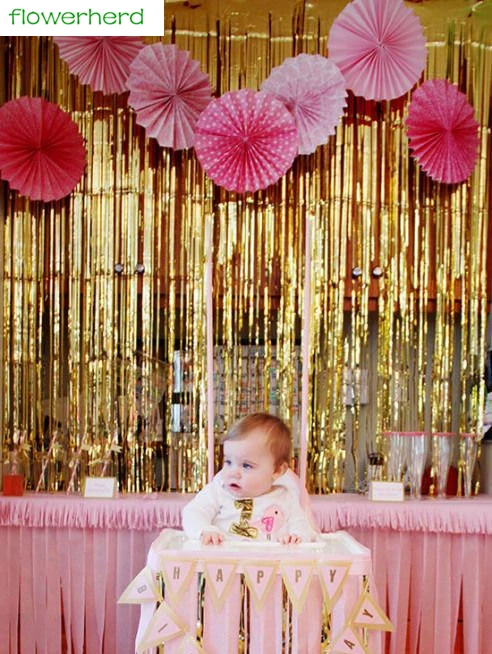 

2.5/3 *1Meters Golden Color Metallic Foil Fringe Shiny Rain Curtains for Baby Shower Casamento Christmas Party Event Supply