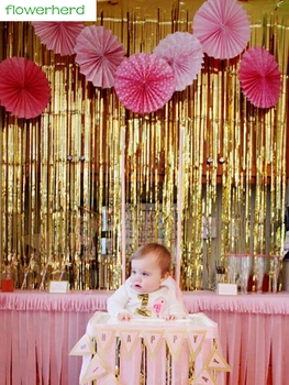 

2.5/3 *1Meters Golden Color Metallic Foil Fringe Shiny Rain Curtains for Baby Shower Casamento Christmas Party Event Supply