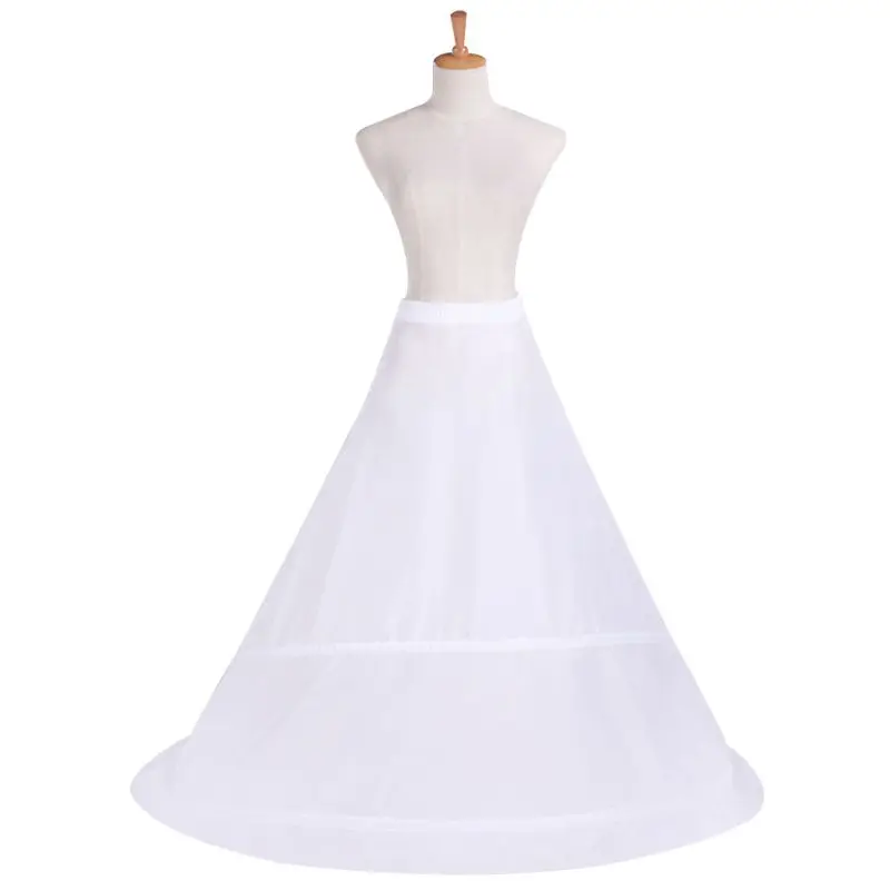 

Floor Length Trailing Petticoats Crinoline 2 Hoops Ball Gown Underskirt Elastic Waist Drawstring Skirt For Wedding Dress